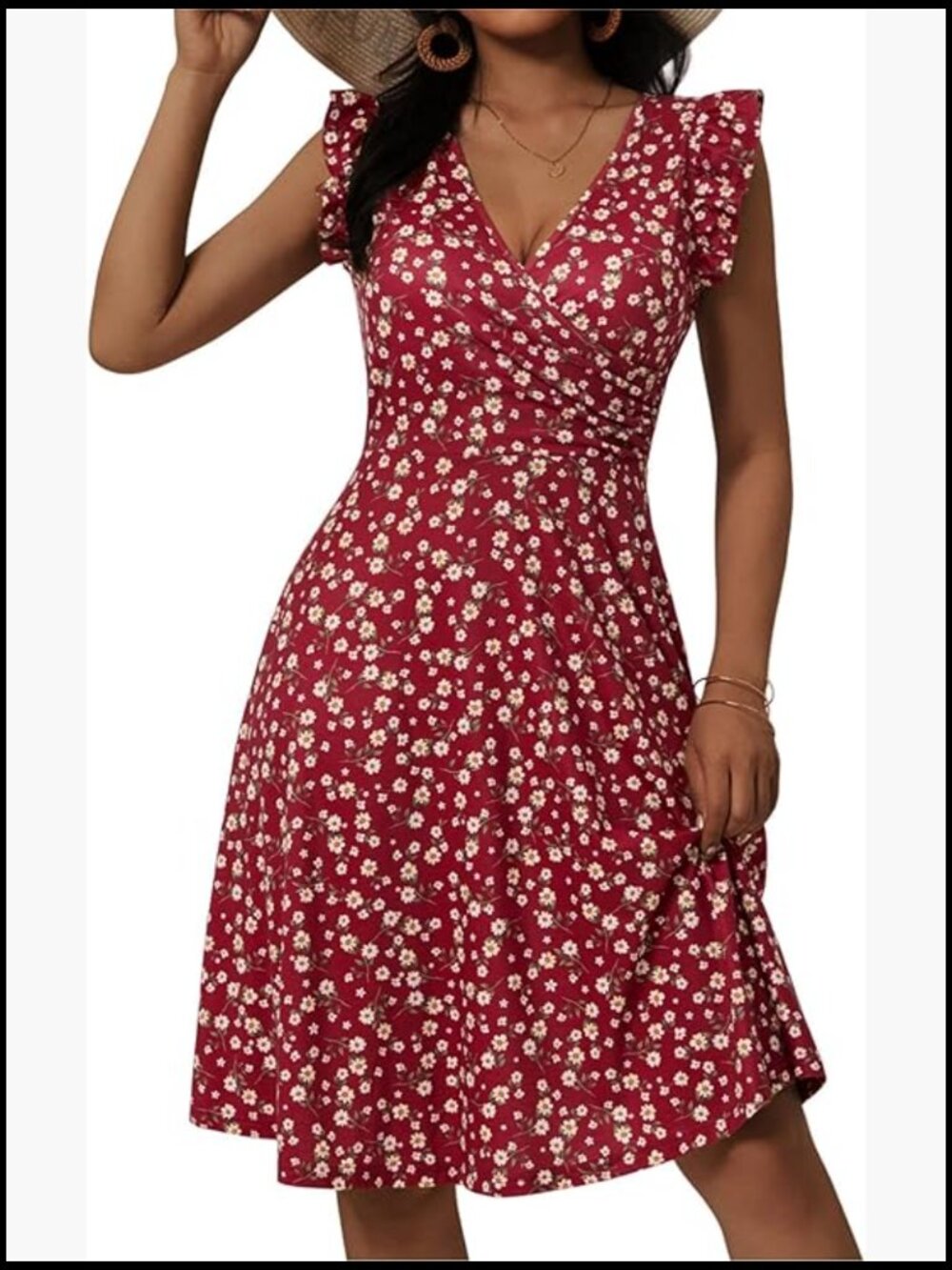 Wrap Sun Dress with Pockets Cap Sleeve V-Neck - Picture 1 of 7